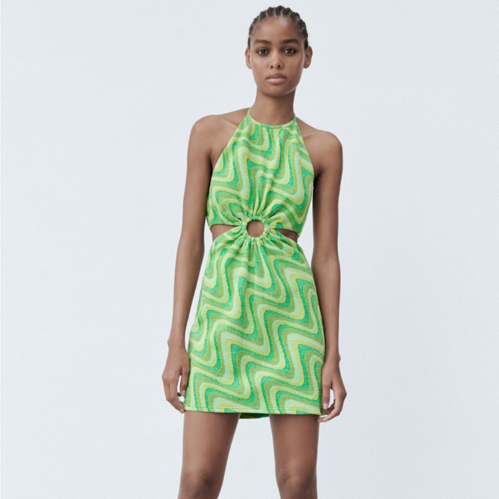 green zara dress
